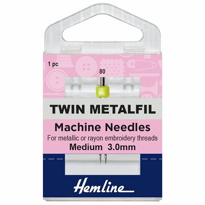 H119.30 Sewing Machine Needles: Metalfil Twin: 80/12, 3mm: 1 Piece 